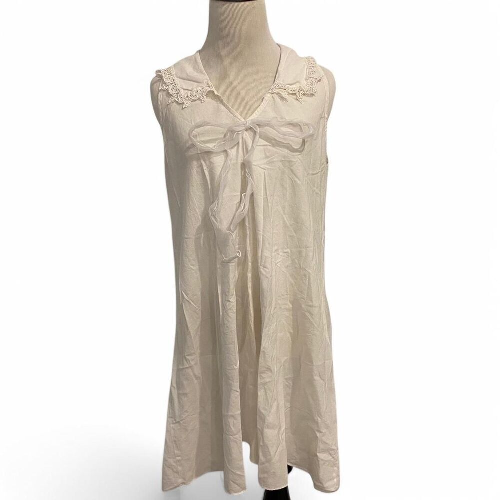 Charter Club Collared 100% cotton Mini Dress Cream sleeveless dress with bow tie
